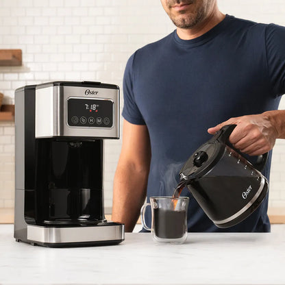 Cafetera Programable oster de 12 Tazas, Negro y Acero Inoxidable , BVSTDC4403