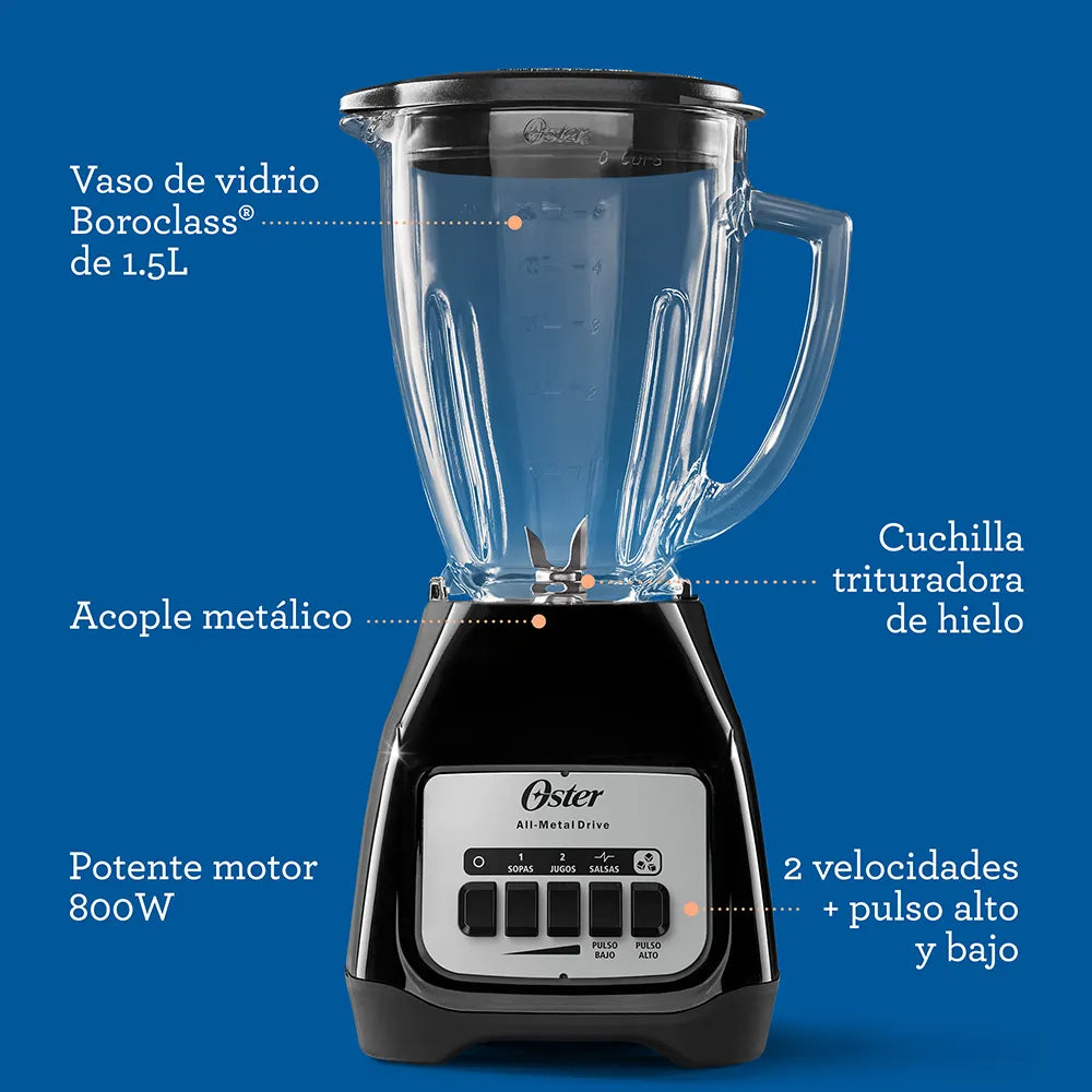 Licuadora Oster  2 velocidades más pulso y vaso de vidrio BLSTKAG-BPB