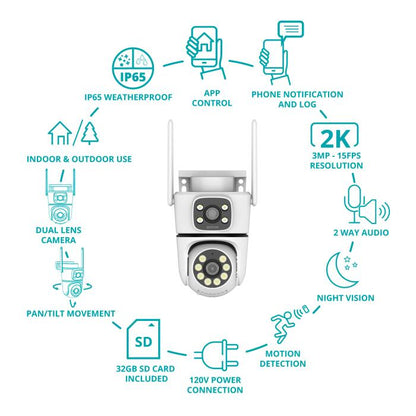 Camara PTZ (Interior/Exterior) 2K DUAL LENS SMART OMNIA WiFi