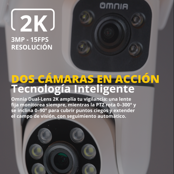 Camara PTZ (Interior/Exterior) 2K DUAL LENS SMART OMNIA WiFi