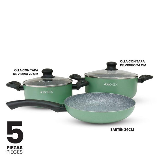 Juego de Ollas Monix Clásica Mármol   - 5 Pzs